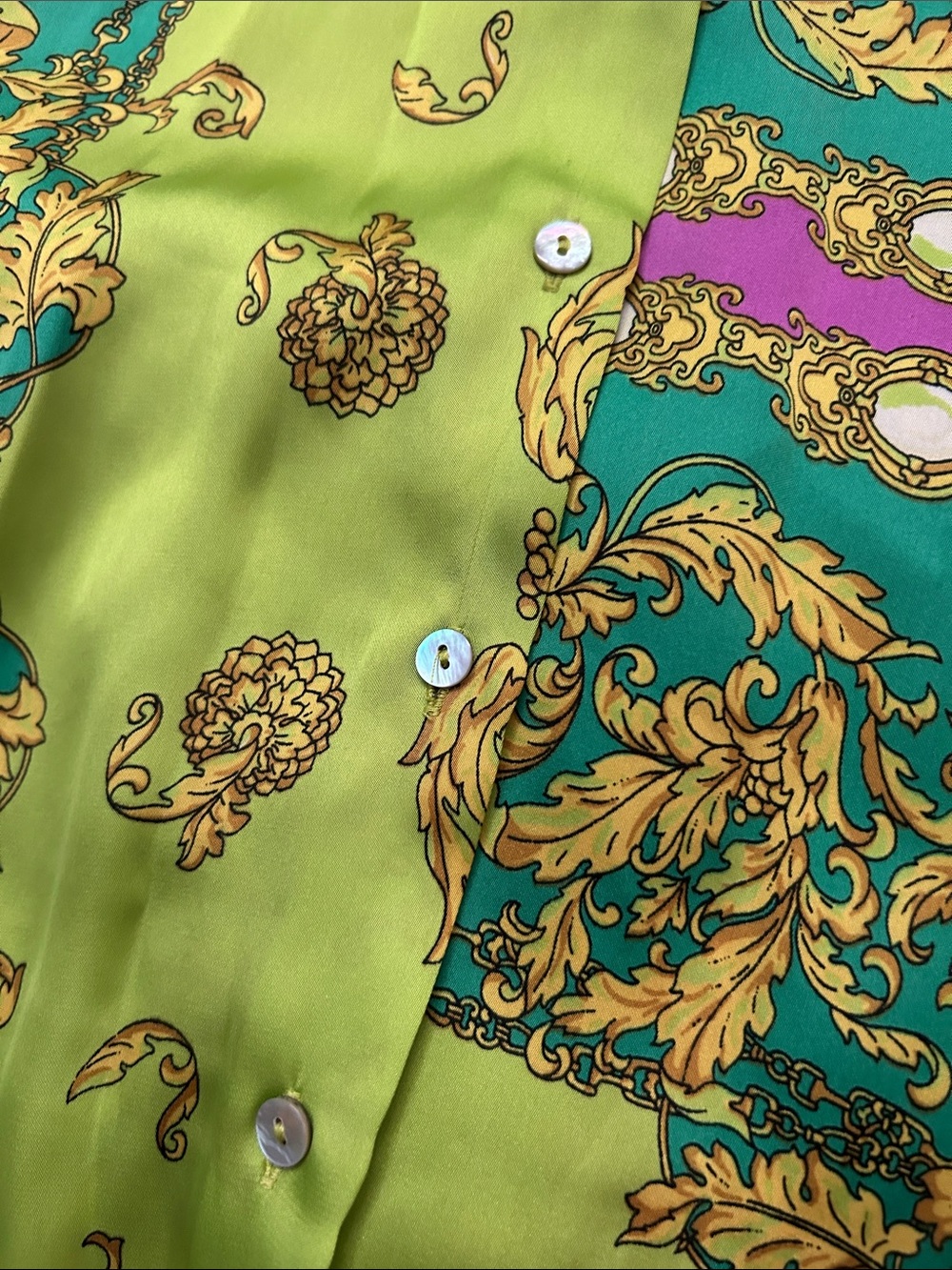 Mango Green Multicolored Baroque Print Satin Pant Set, Size 2, NWT - Picture 10 of 16